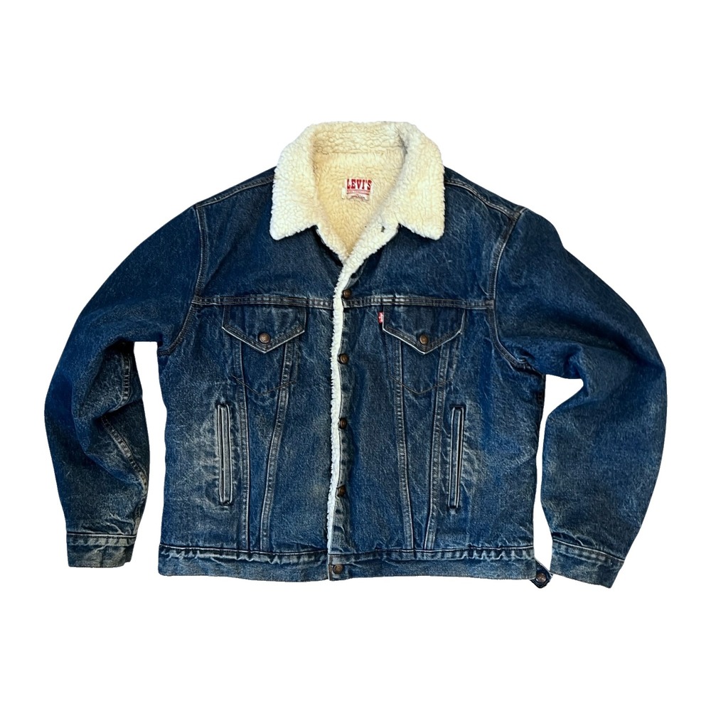 VTG Levis BOA Sherpa Lined Trucker Jacket Mens 46L Blue Type III USA 70s 80s
